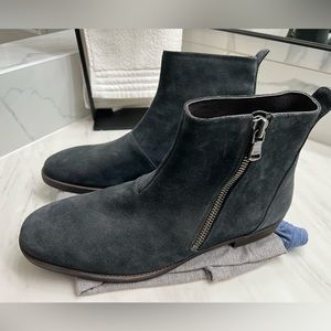 John Varvatos Mens Size 12 Mitchell Boots Navy Blue Suede Side Ankle Zip Chelsea